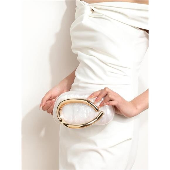 Geometric Acrylic Clutch Purse – Glossy Evening Bag with Chain Strap - Picture 2 of 3